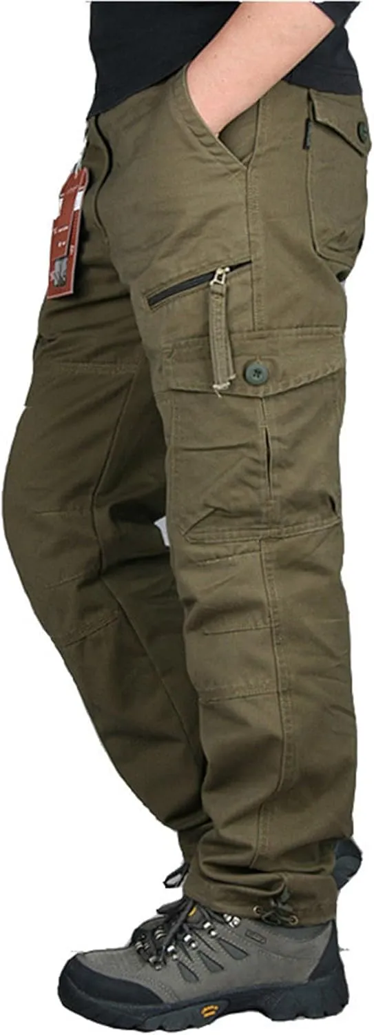 Men's Hiking Cargo Pants Combat Work Tactical Pants Casual Ripstop Trousers Straight Slim Fit Trousers with Pockets