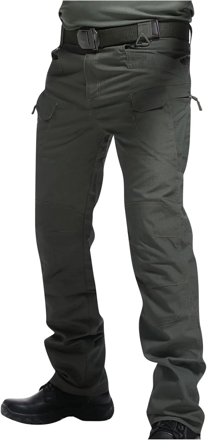 Mens Hiking Pants Casual Stylish Chino Twill Multi Pockets Cargo Pant Big and Tall Solid Straight Legs Sweatpants