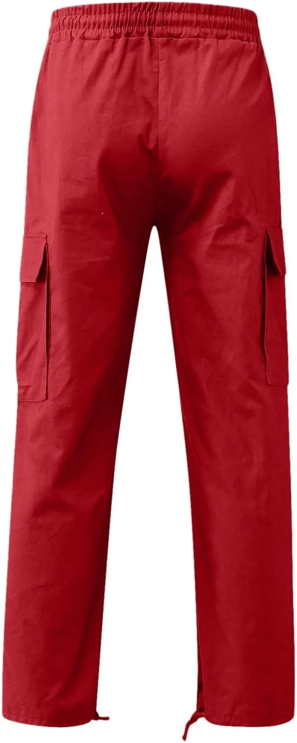 Men's Linen Pants Casual Twill Chino Lace Up Pants Fashion Baggy Sweatpants Lightweight Joggers Athletic Pants
