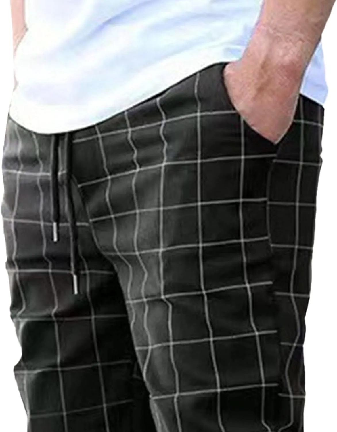 Men's Plaid Flat Front Chino Pants Skinny Slim Fit Stretch Suit Pant Stylish Casual Business Dress Trousers