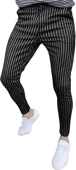 Men's Plaid Flat Front Chino Pants Skinny Slim Fit Stretch Suit Pant Stylish Casual Business Dress Trousers