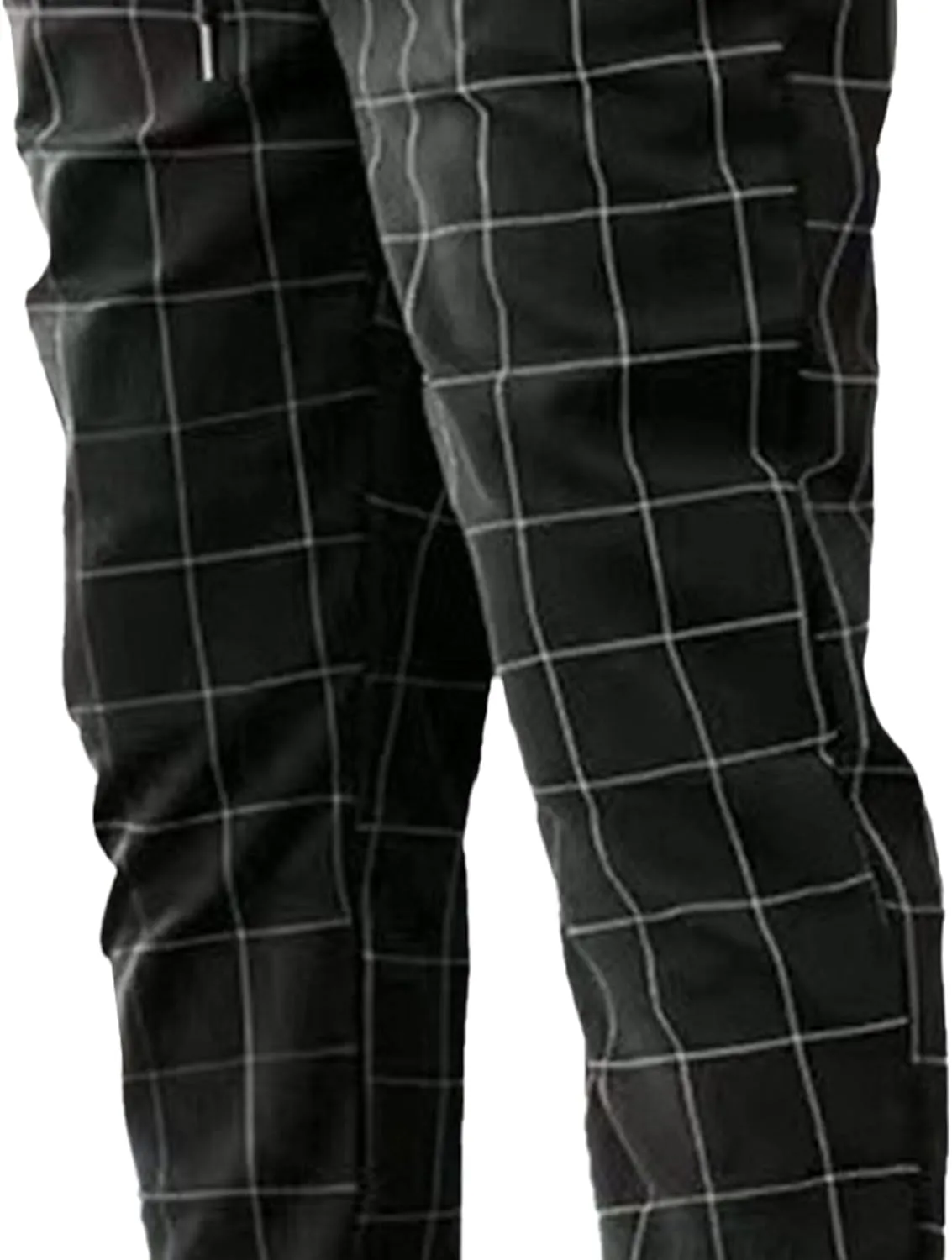 Men's Plaid Flat Front Chino Pants Skinny Slim Fit Stretch Suit Pant Stylish Casual Business Dress Trousers