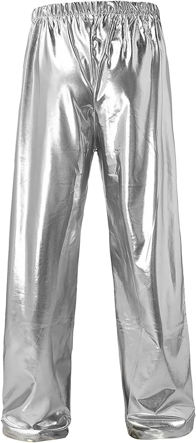 Mens Shiny Metallic Pants Stylish Sequin Straight Legs Jogger Pants Drawstring Waist Party Club Rave Disco Trousers