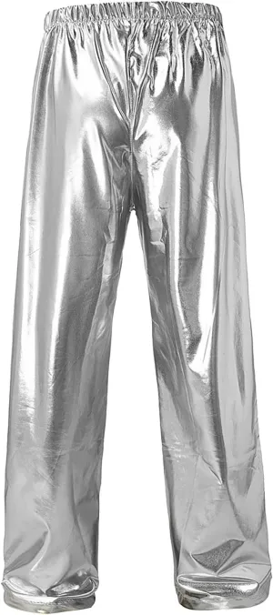 Mens Shiny Metallic Pants Stylish Sequin Straight Legs Jogger Pants Drawstring Waist Party Club Rave Disco Trousers