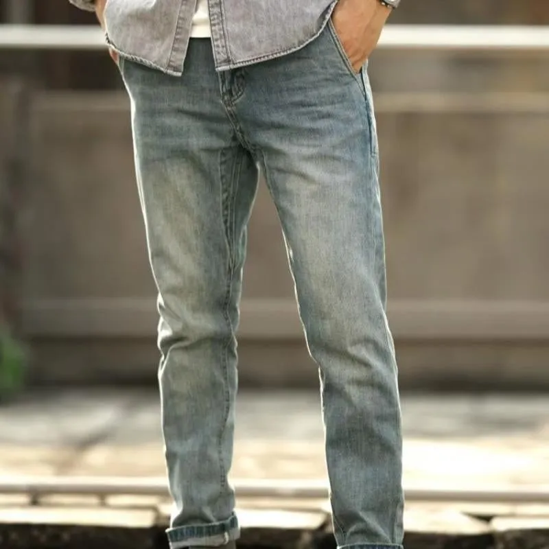 Men's Solid Color Motorcycle Cargo Vintage Jeans 20563784Y