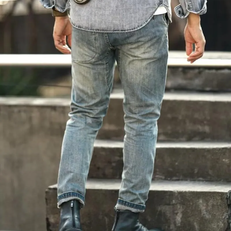 Men's Solid Color Motorcycle Cargo Vintage Jeans 20563784Y
