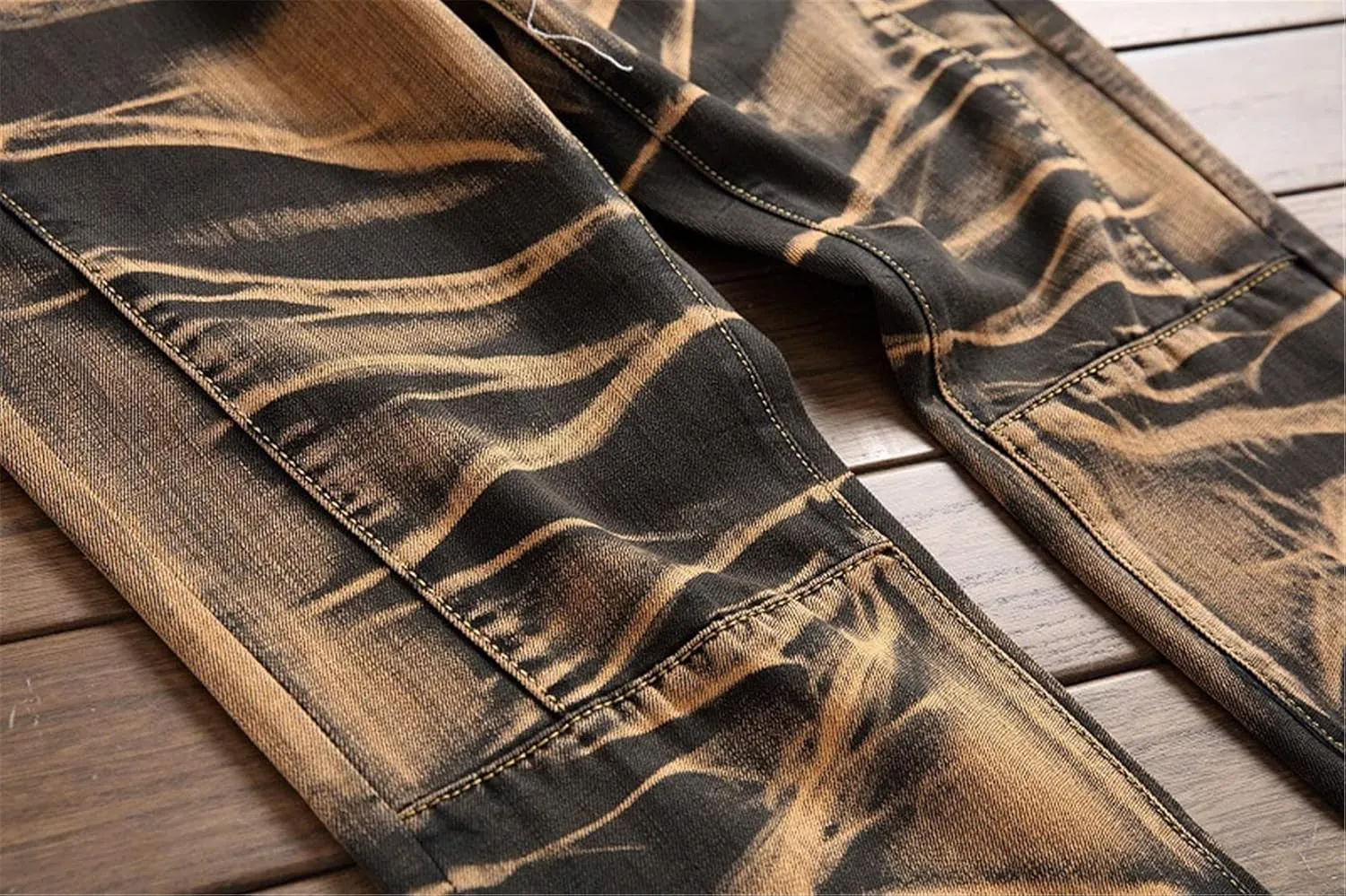 Men's Tie-Dyed Slim Jeans Distressed Mid Waist Stylish Denim Patns Comfort Washed Fashion Cool Jean Trousers