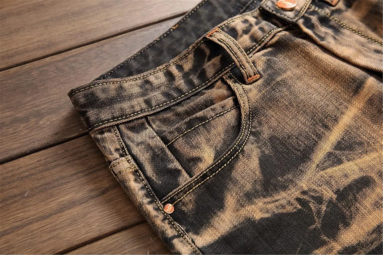 Men's Tie-Dyed Slim Jeans Distressed Mid Waist Stylish Denim Patns Comfort Washed Fashion Cool Jean Trousers