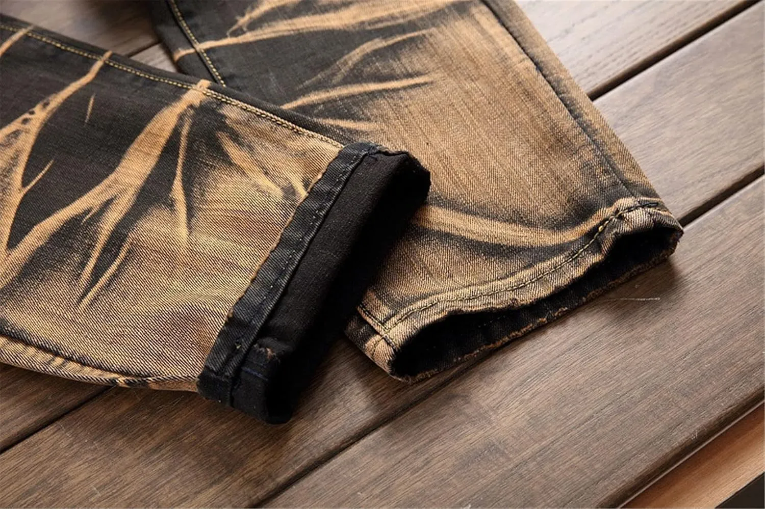 Men's Tie-Dyed Slim Jeans Distressed Mid Waist Stylish Denim Patns Comfort Washed Fashion Cool Jean Trousers