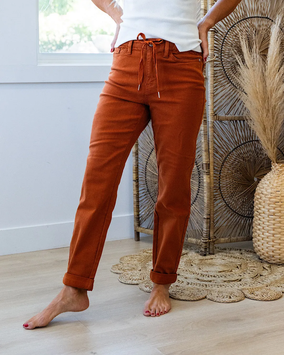 NEW! Judy Blue Double Cuff Jogger Jeans - Auburn Orange