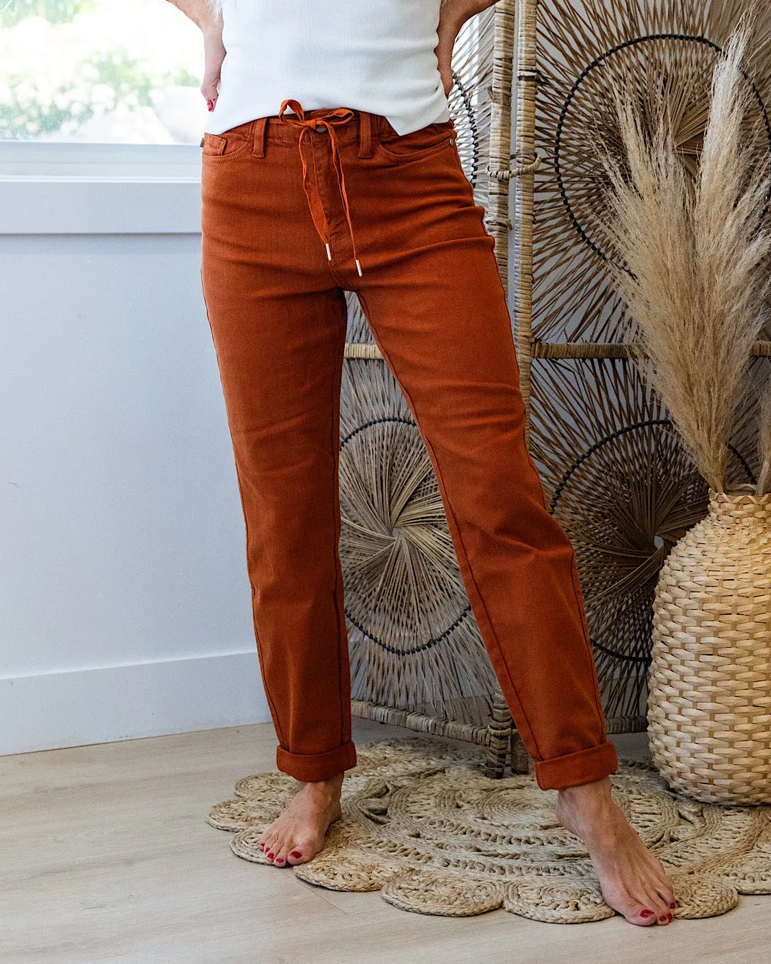 NEW! Judy Blue Double Cuff Jogger Jeans - Auburn Orange