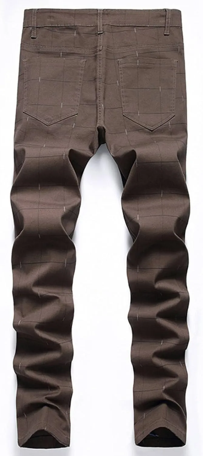 Plaid Pants for Men Straight Leg Stretch Slim Fit Dress Pant Skinny Flat Front Stylish Business Casual Chinos Pant