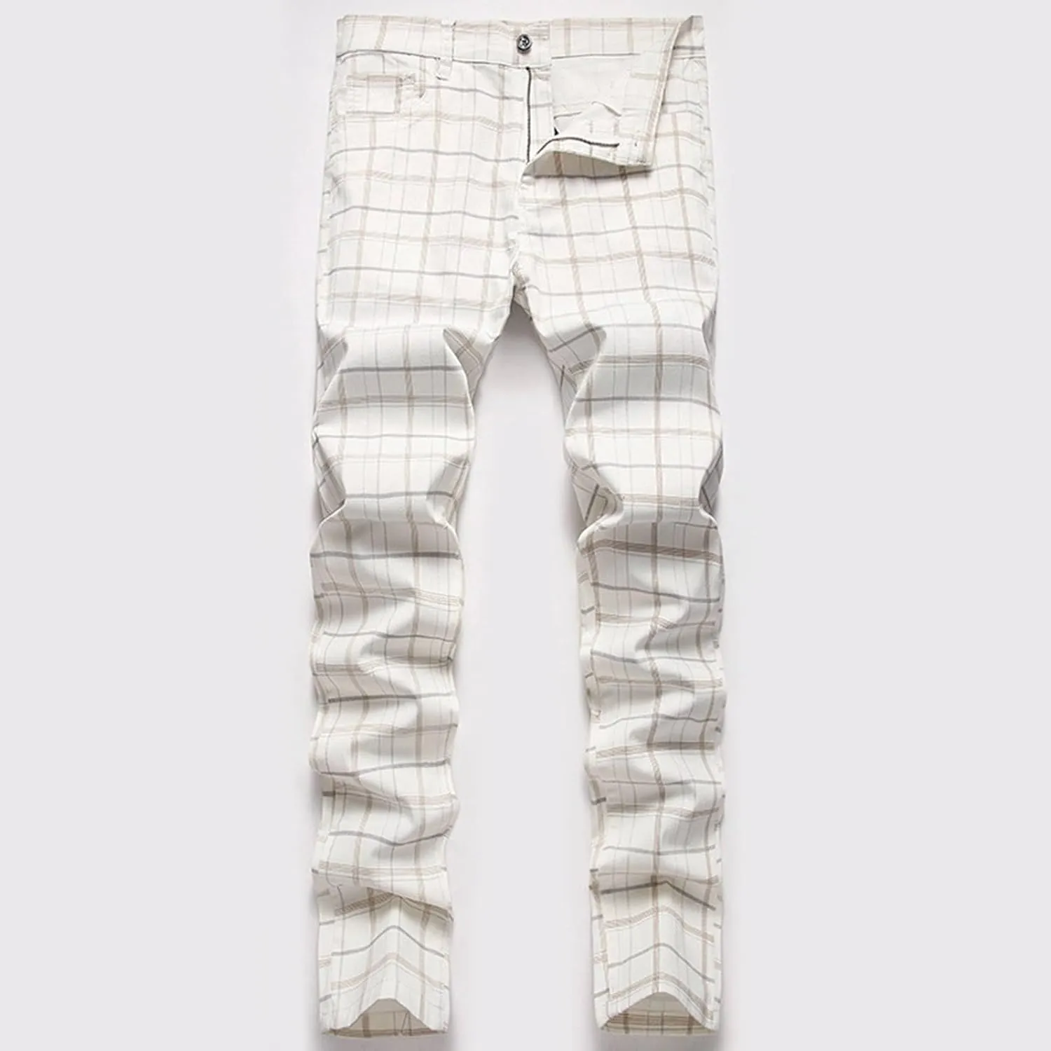 Plaid Pants for Men Straight Leg Stretch Slim Fit Dress Pant Skinny Flat Front Stylish Business Casual Chinos Pant