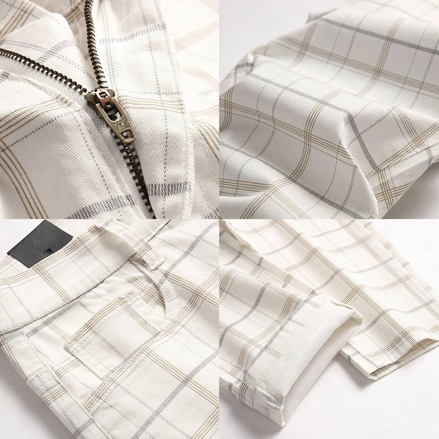 Plaid Pants for Men Straight Leg Stretch Slim Fit Dress Pant Skinny Flat Front Stylish Business Casual Chinos Pant