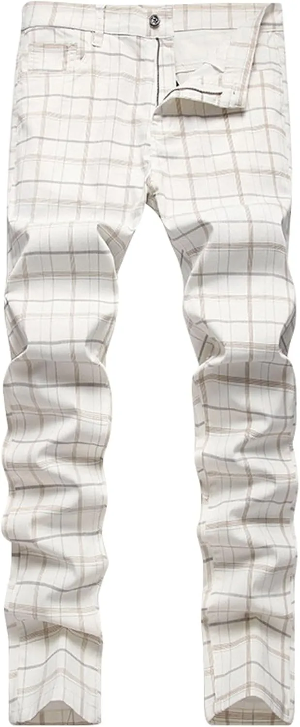 Plaid Pants for Men Straight Leg Stretch Slim Fit Dress Pant Skinny Flat Front Stylish Business Casual Chinos Pant