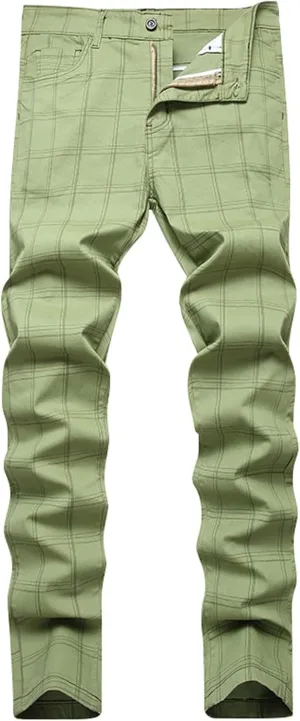 Plaid Pants for Men Straight Leg Stretch Slim Fit Dress Pant Skinny Flat Front Stylish Business Casual Chinos Pant