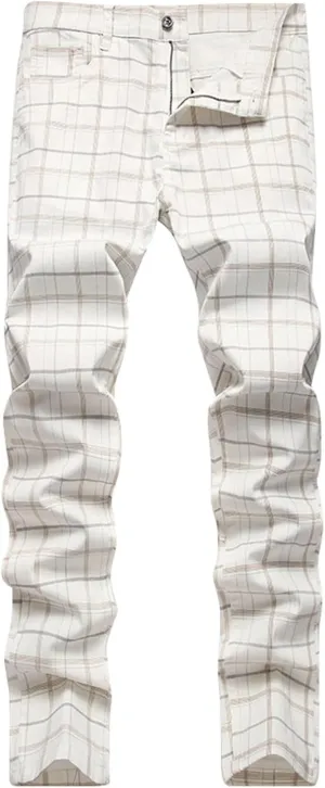 Plaid Pants for Men Straight Leg Stretch Slim Fit Dress Pant Skinny Flat Front Stylish Business Casual Chinos Pant