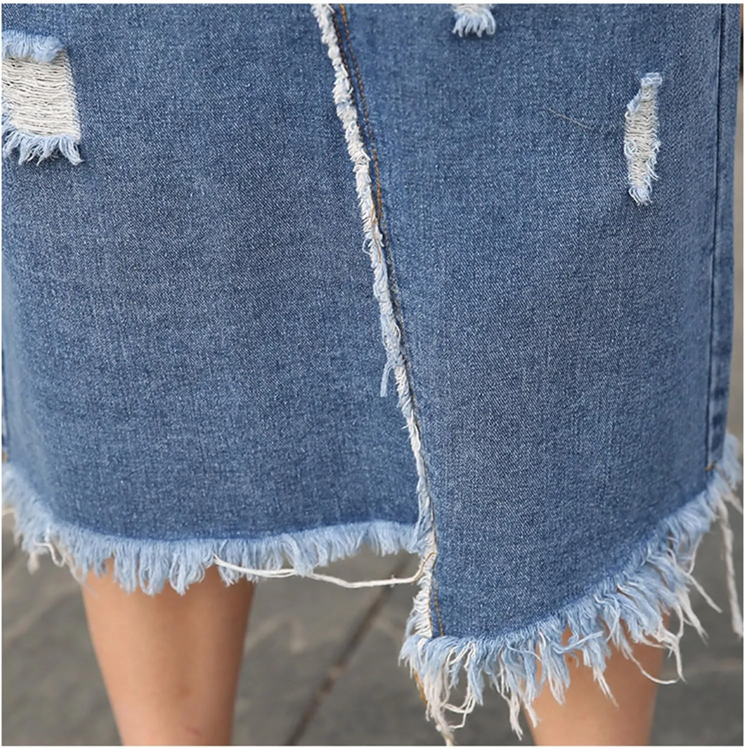 Plus Size Jean Skirts for Women Denim Midi Ripped Casual Raw Hem Jean Skirt High Waisted Slit Stylish Skirt