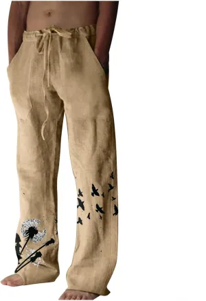Plus Size Linen Pants Casual Stylish Cotton Linen Trousers Loose Drawstring Elastic Waist Print Solid Sweatpants
