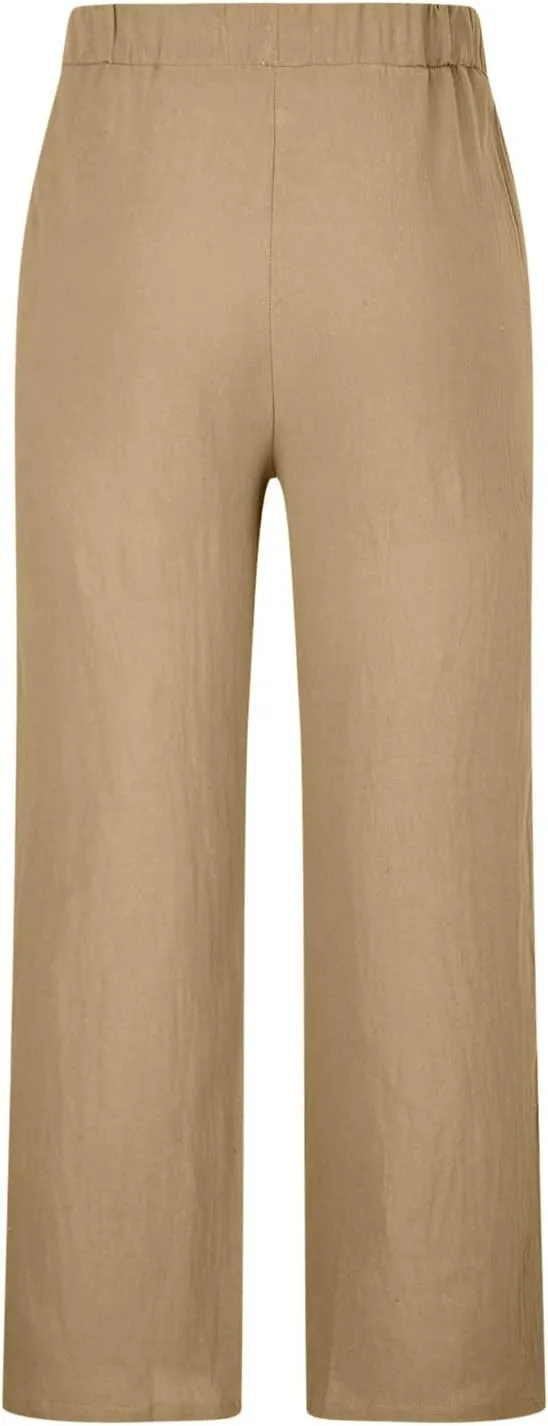 Plus Size Linen Pants Casual Stylish Cotton Linen Trousers Loose Drawstring Elastic Waist Print Solid Sweatpants