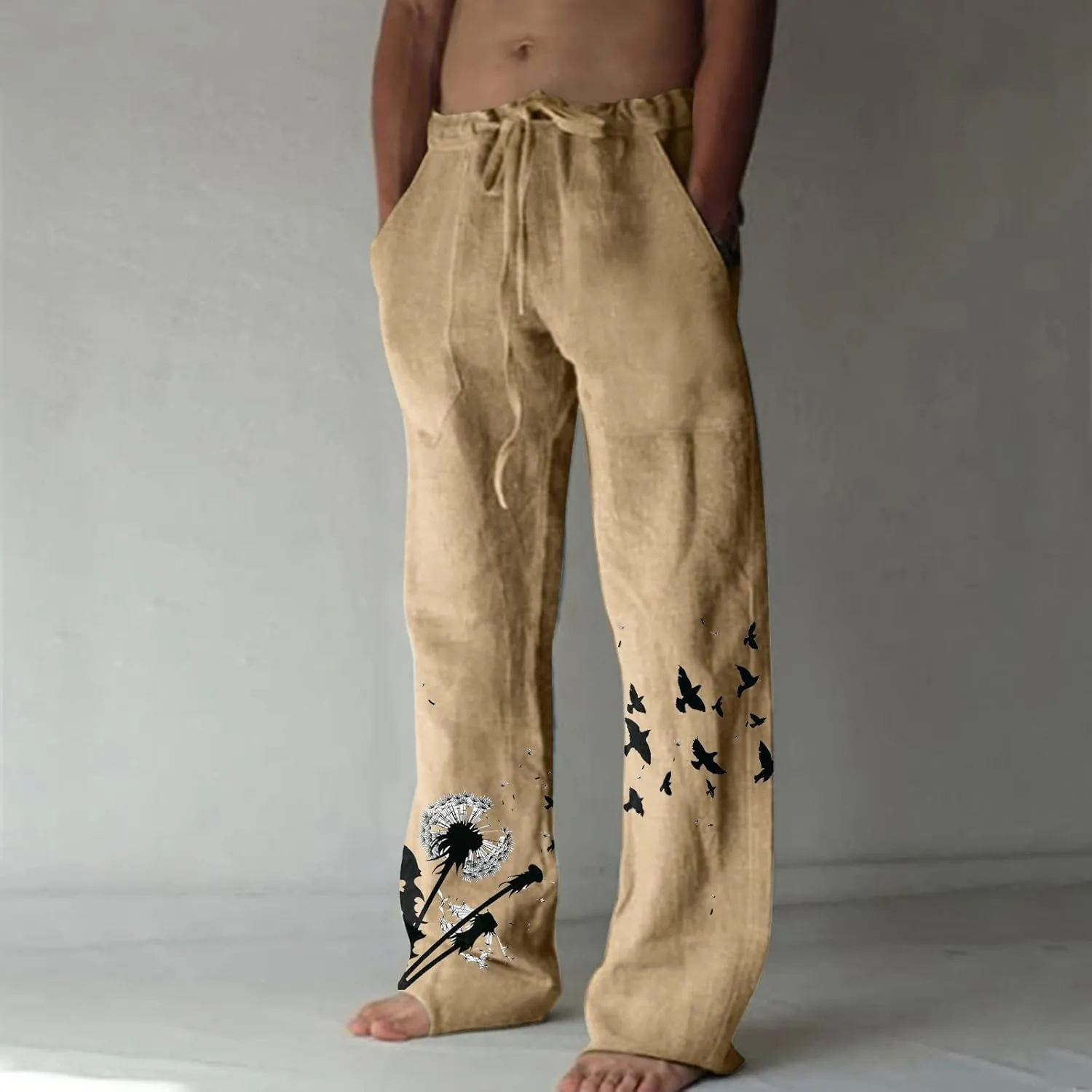 Plus Size Linen Pants Casual Stylish Cotton Linen Trousers Loose Drawstring Elastic Waist Print Solid Sweatpants