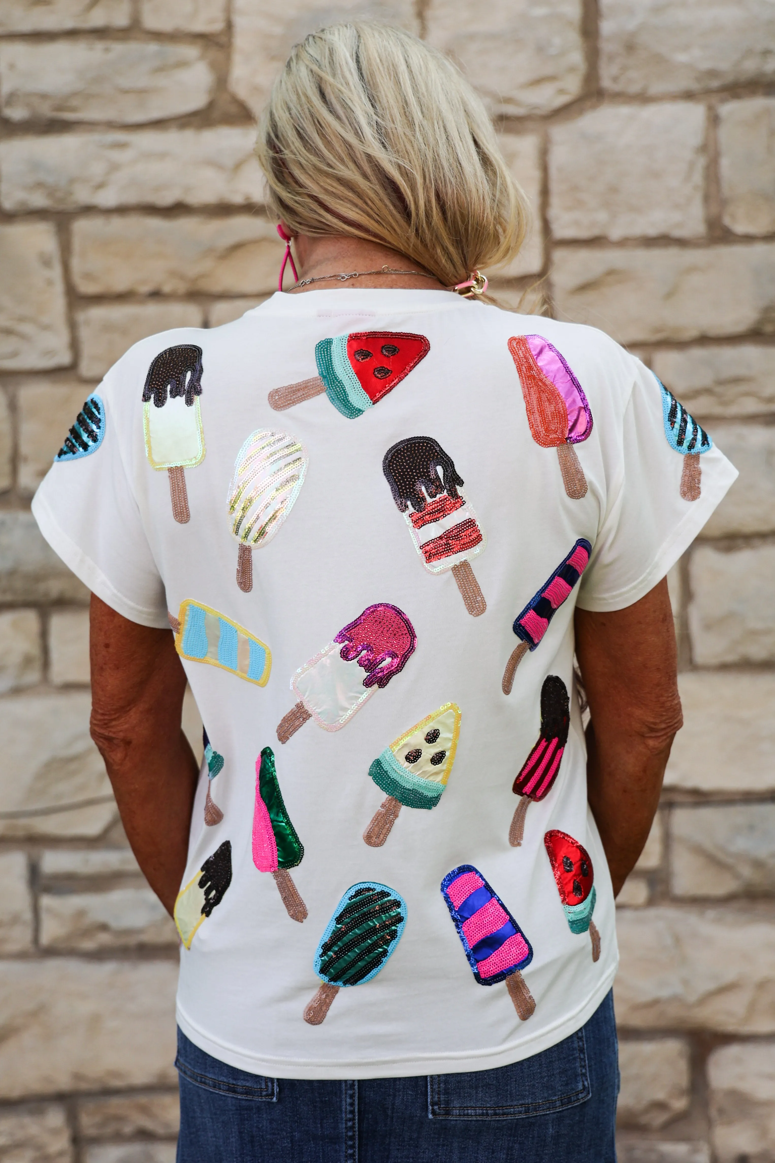 Queen Of Sparkles White Scattered Multi Color Popsicle Tee