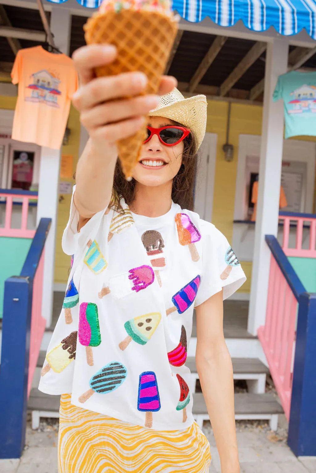 Queen Of Sparkles White Scattered Multi Color Popsicle Tee