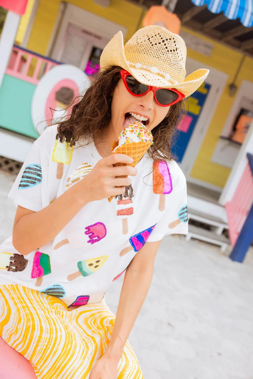 Queen Of Sparkles White Scattered Multi Color Popsicle Tee