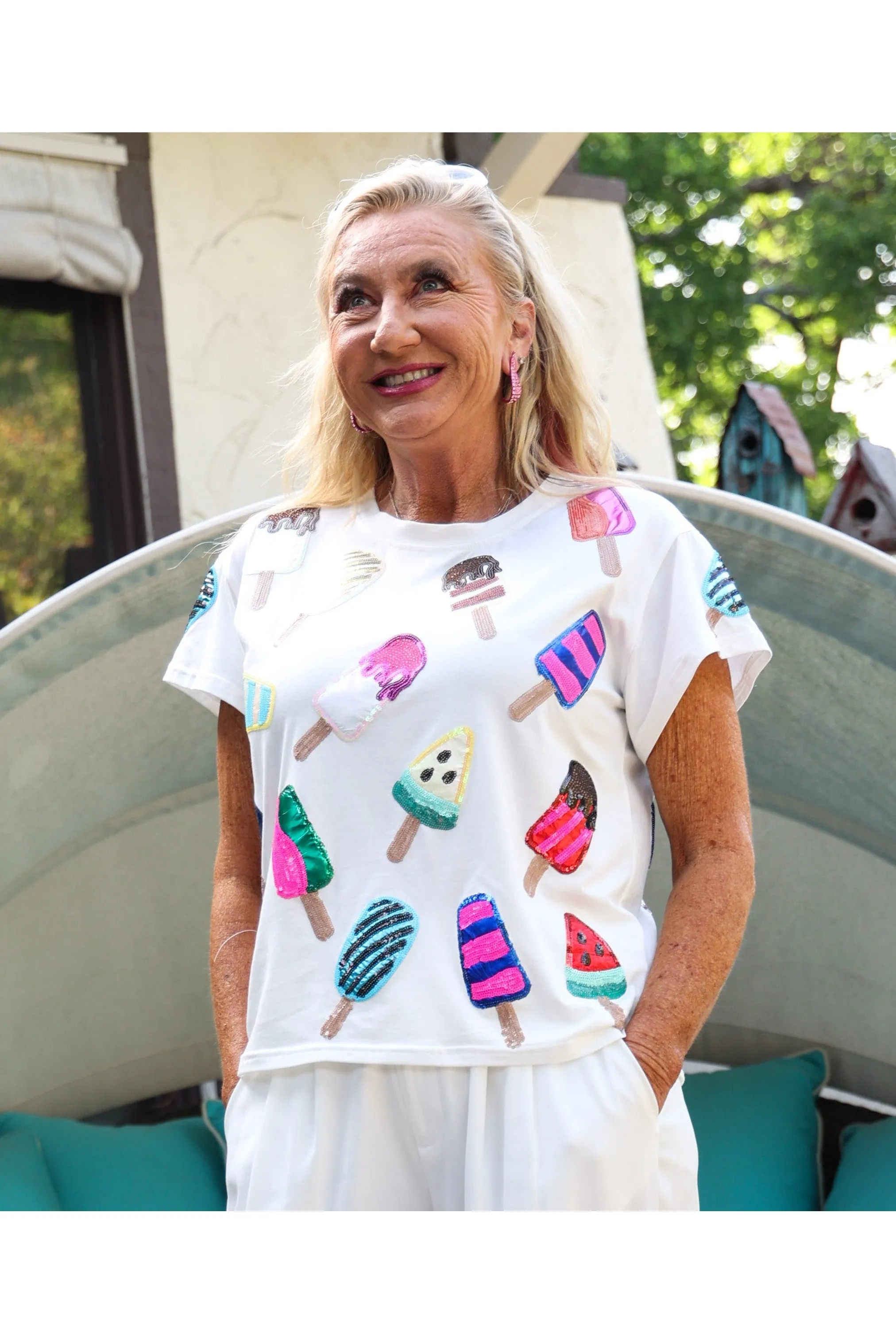 Queen Of Sparkles White Scattered Multi Color Popsicle Tee