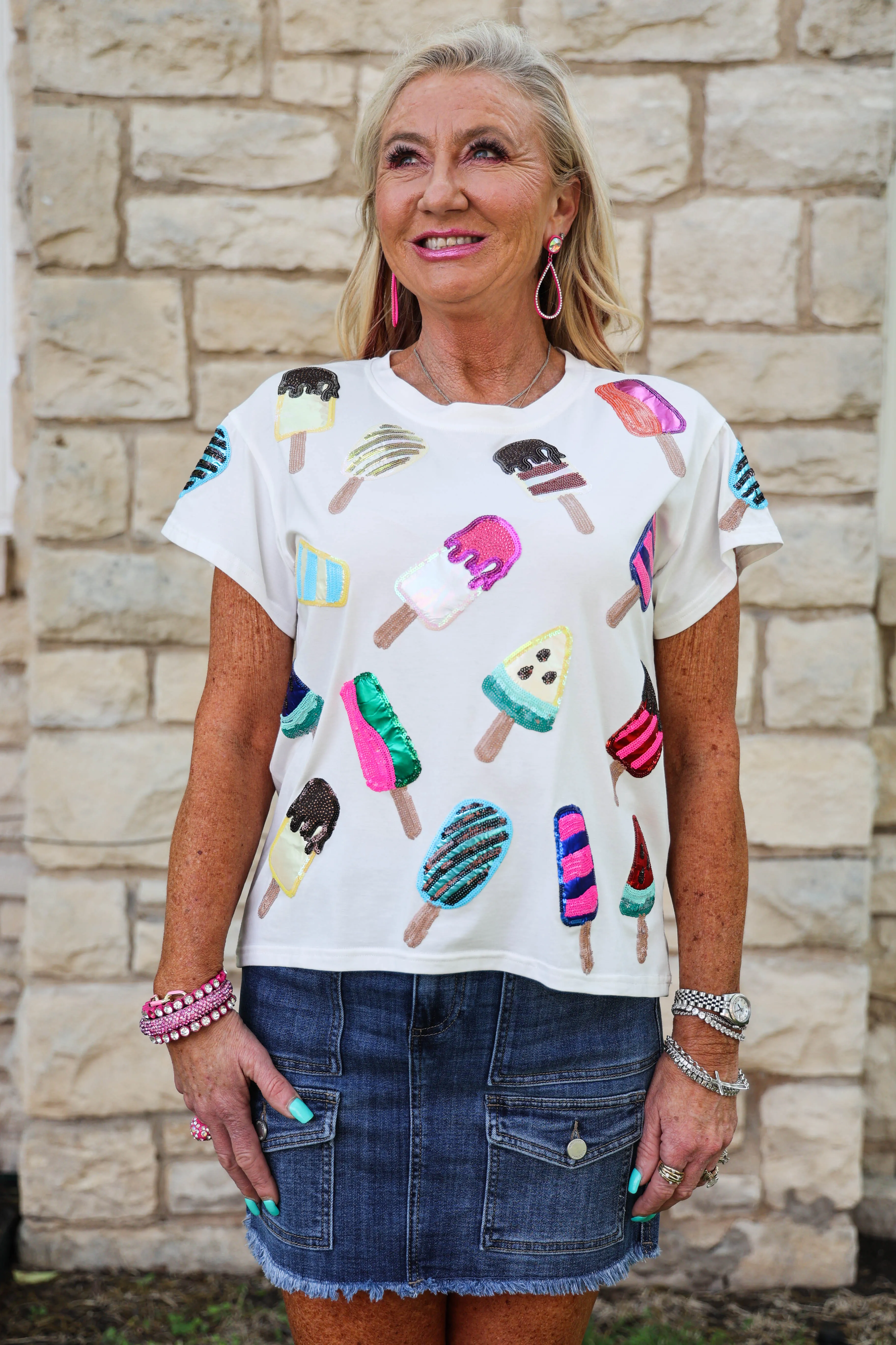 Queen Of Sparkles White Scattered Multi Color Popsicle Tee