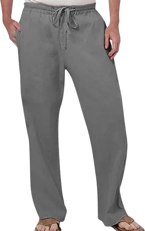 Relaxed Fit Cargo Pants for Men Mens Linen Pants Summer Casual Beach Yoga Pants Elastic Wasist Drawstring Lightweight Loose Trousers with Pockets Chino Pant
