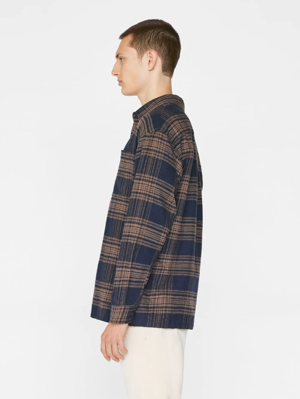 Relaxed Flannel Long Sleeve Shirt -- Tan Plaid