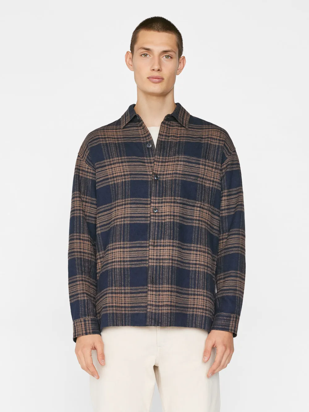 Relaxed Flannel Long Sleeve Shirt -- Tan Plaid