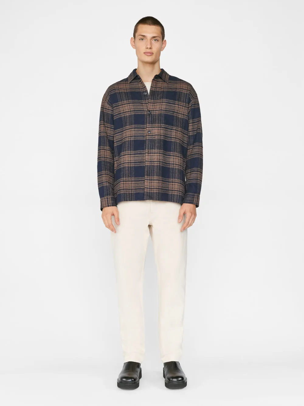 Relaxed Flannel Long Sleeve Shirt -- Tan Plaid