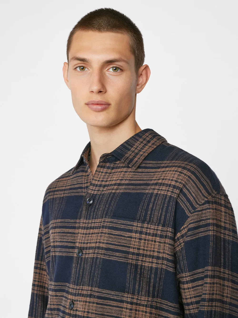 Relaxed Flannel Long Sleeve Shirt -- Tan Plaid