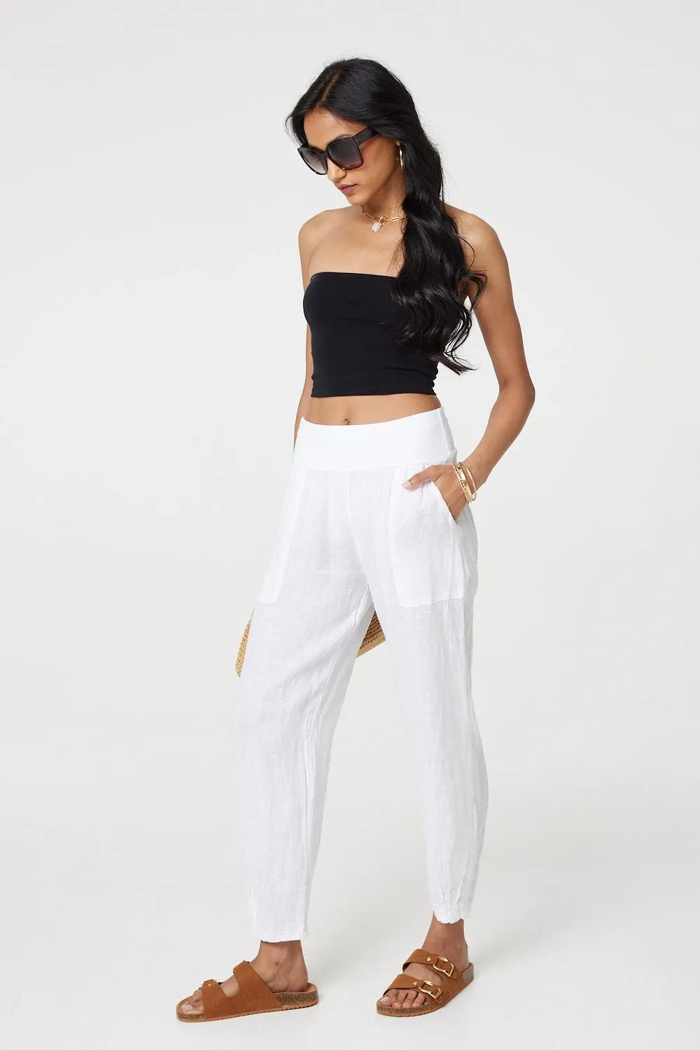 Relaxed Linen Blend Tapered Trousers