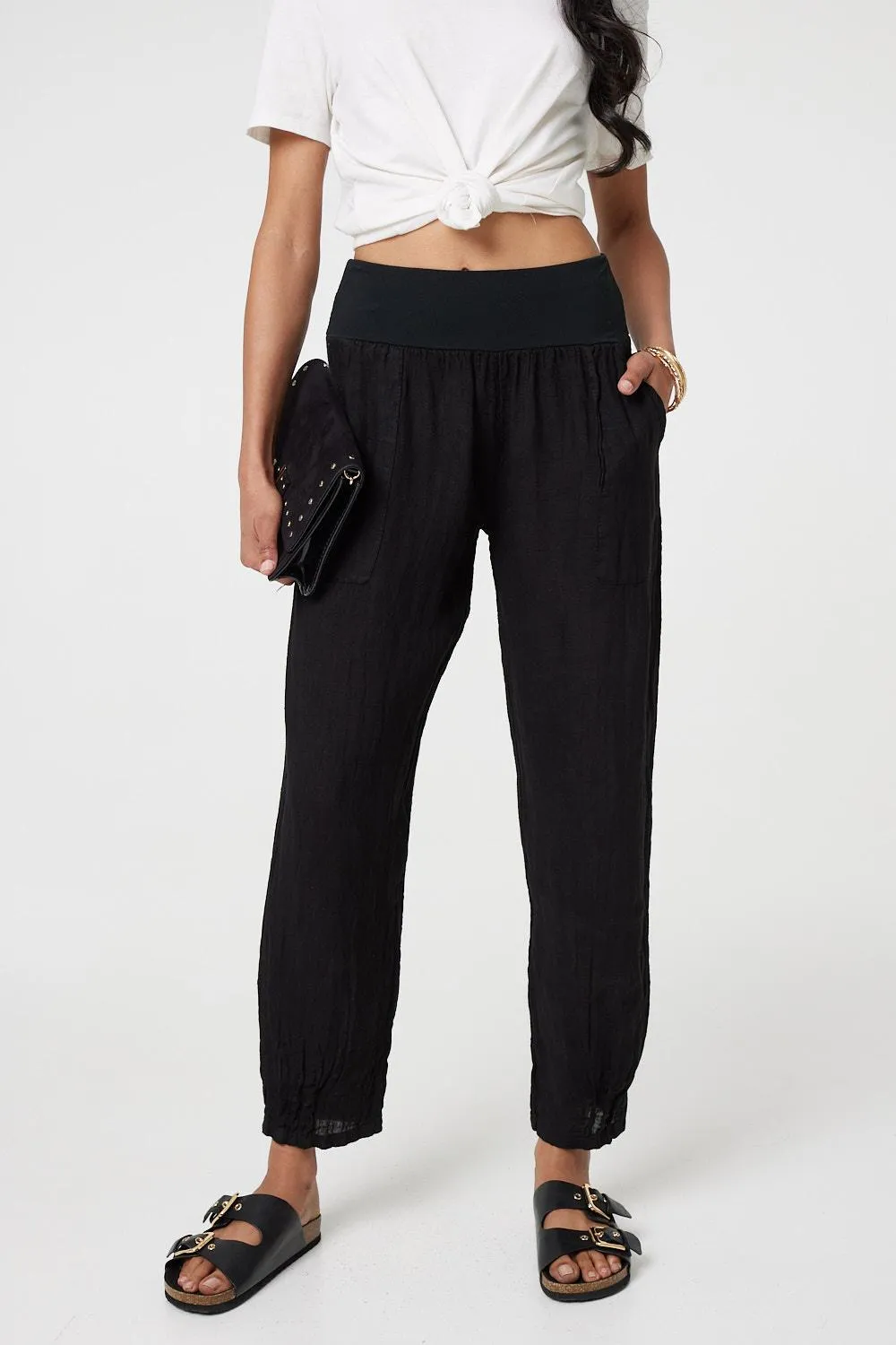 Relaxed Linen Blend Tapered Trousers