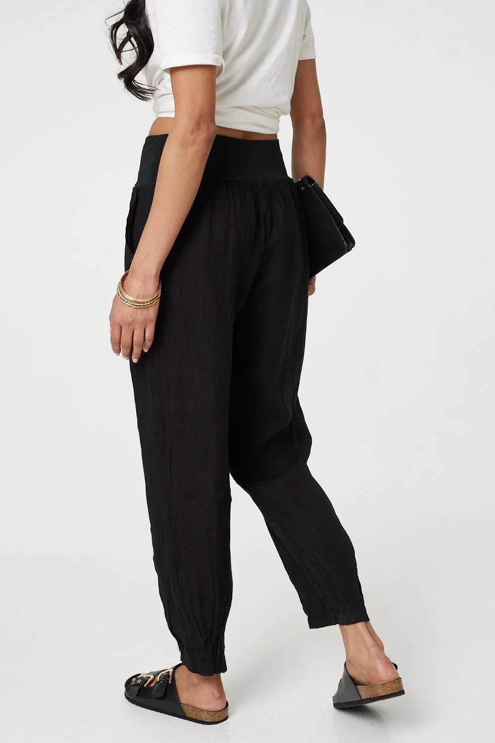Relaxed Linen Blend Tapered Trousers