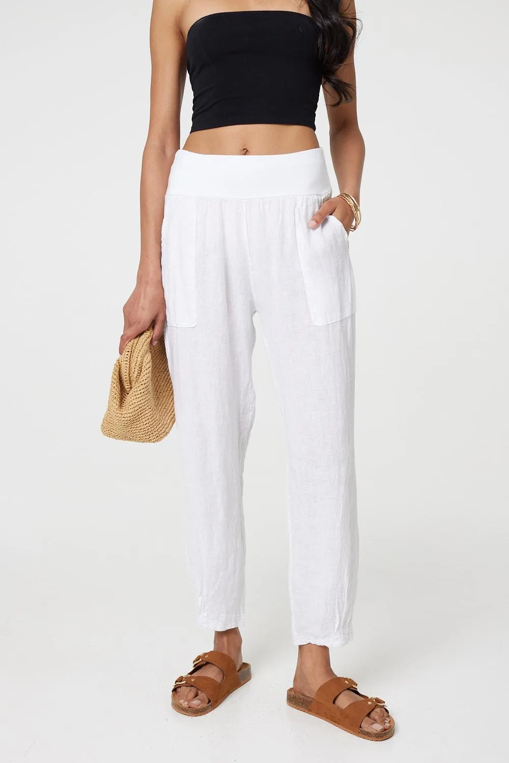 Relaxed Linen Blend Tapered Trousers