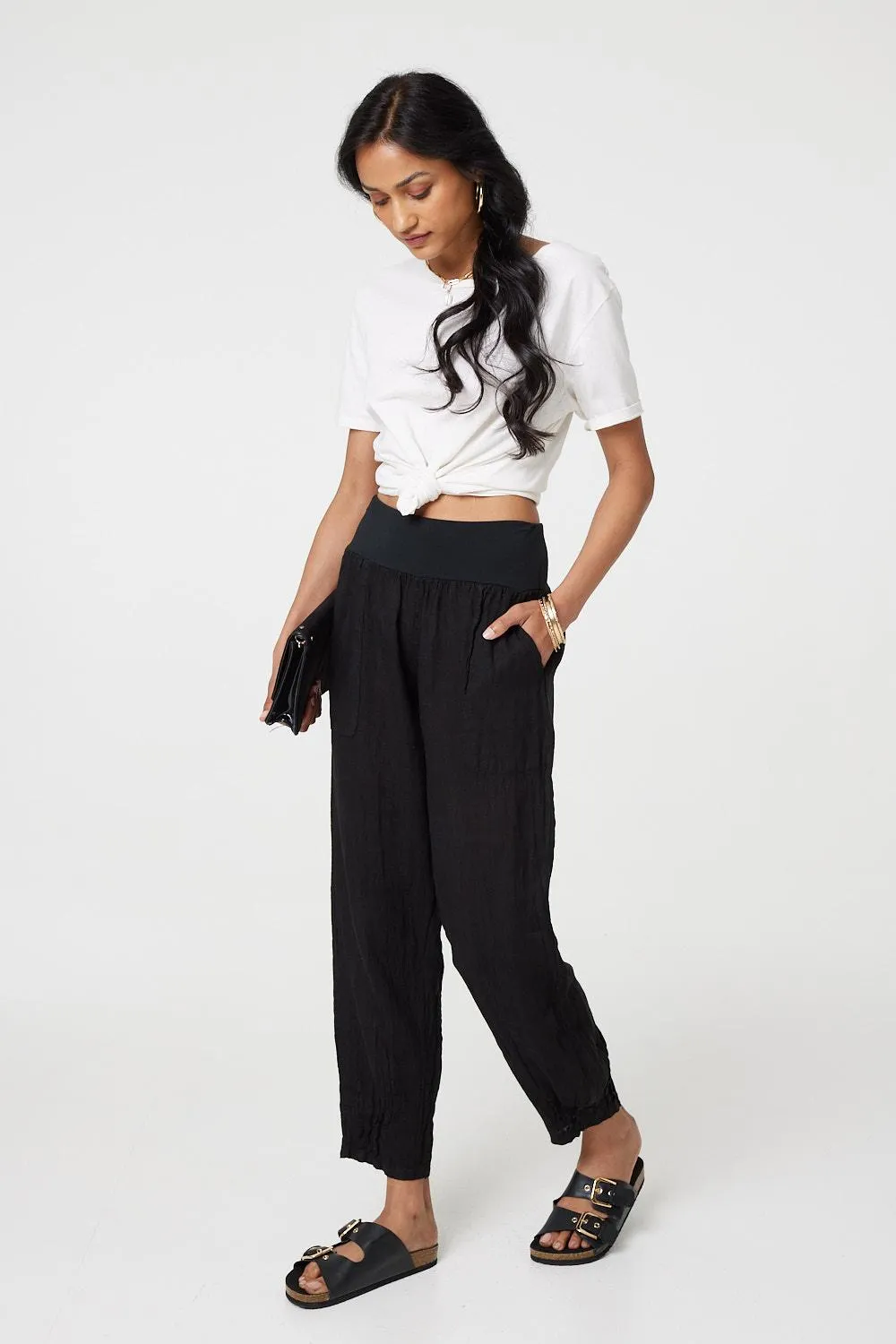 Relaxed Linen Blend Tapered Trousers