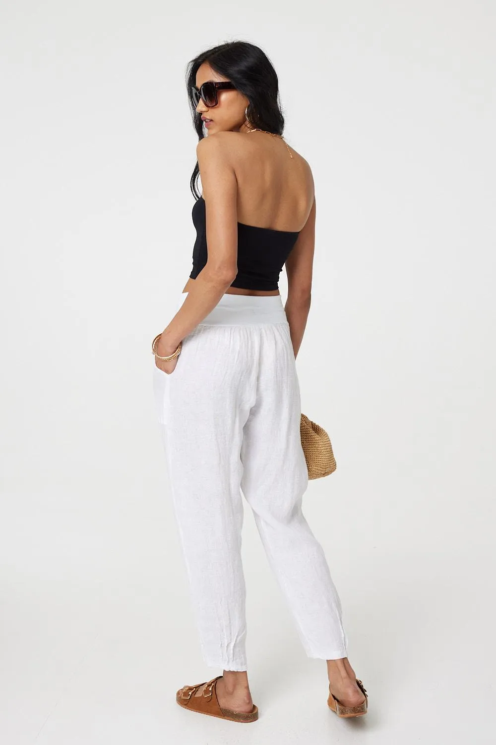 Relaxed Linen Blend Tapered Trousers