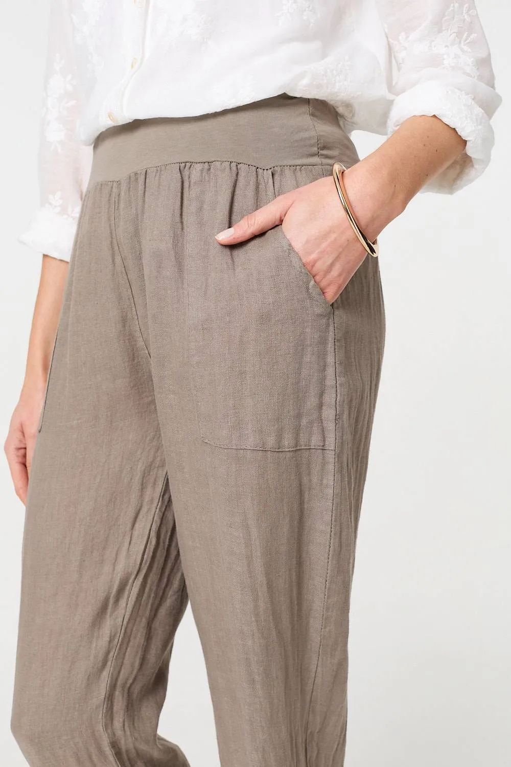 Relaxed Linen Blend Tapered Trousers