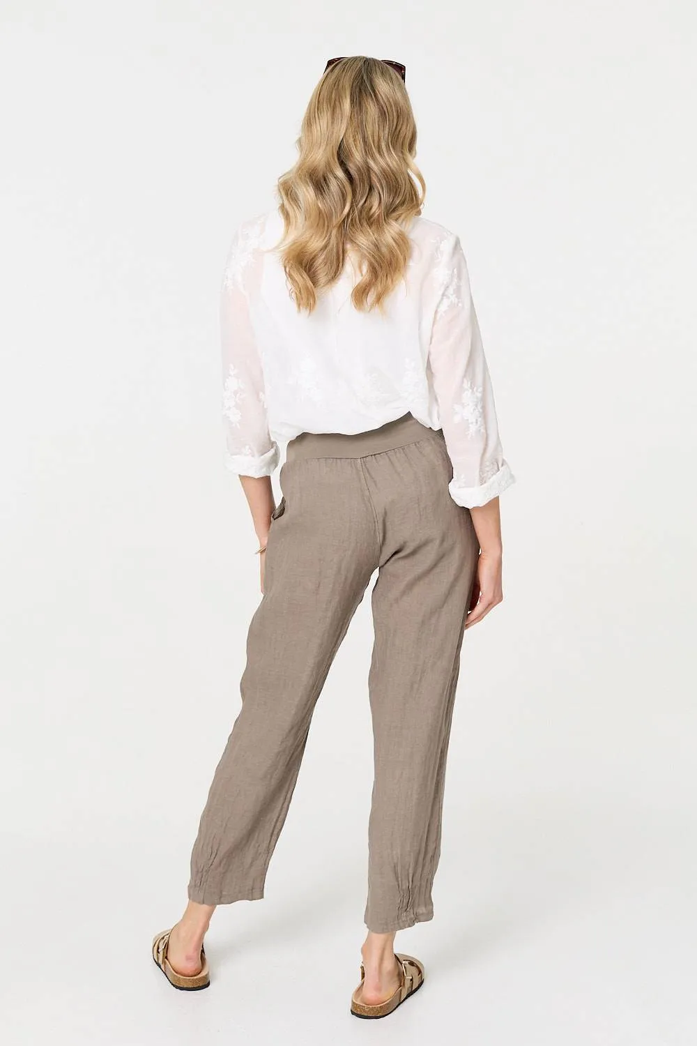 Relaxed Linen Blend Tapered Trousers