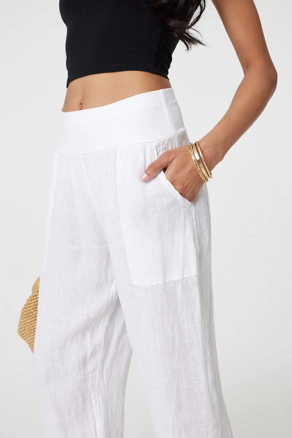 Relaxed Linen Blend Tapered Trousers