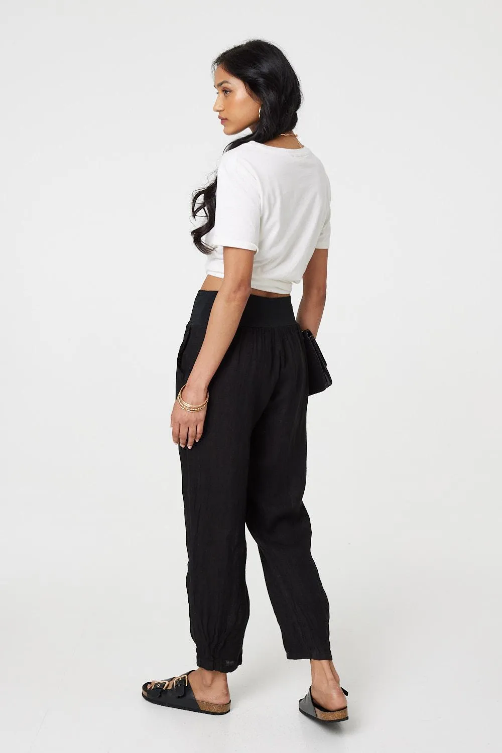 Relaxed Linen Blend Tapered Trousers