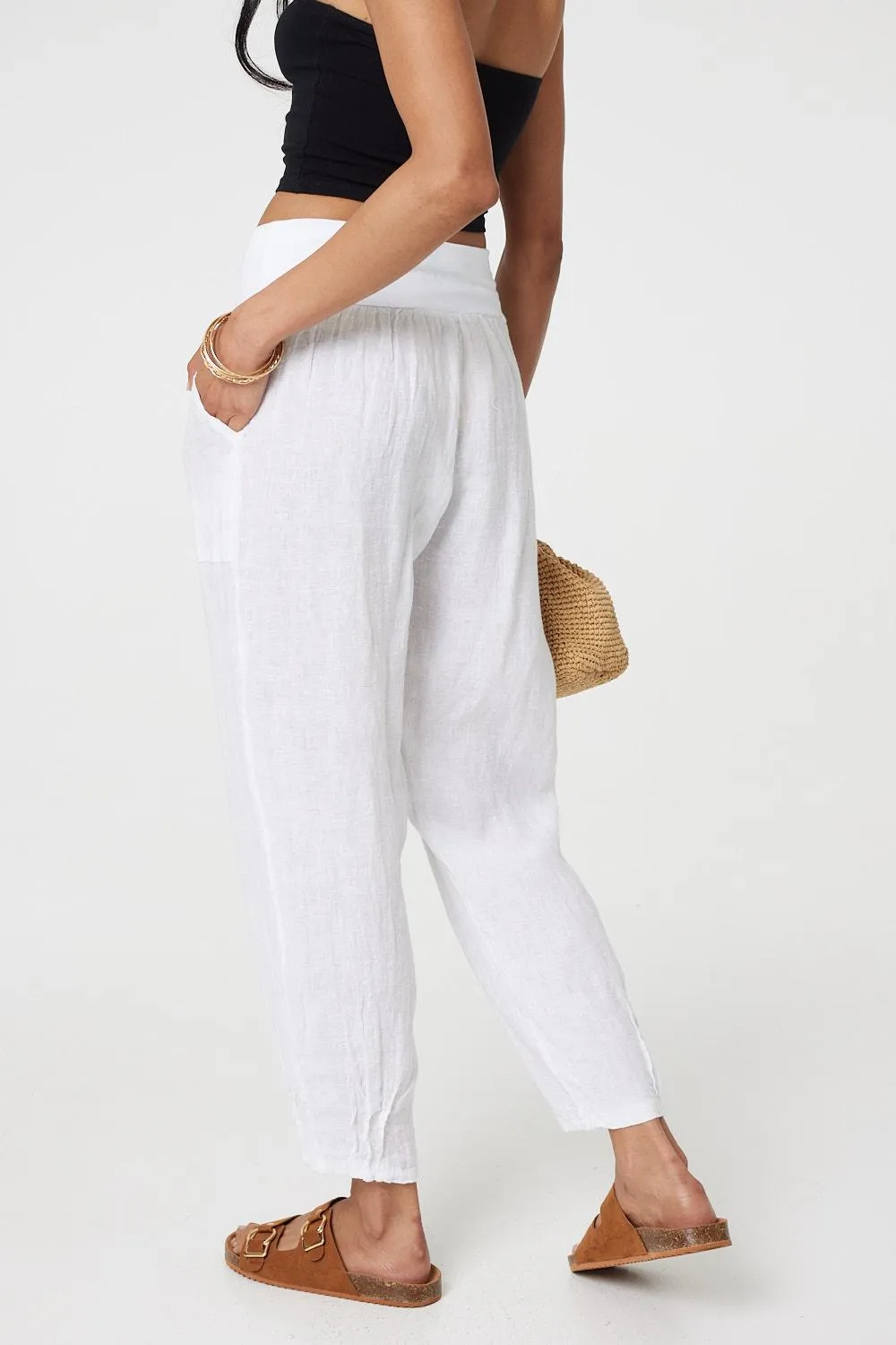 Relaxed Linen Blend Tapered Trousers