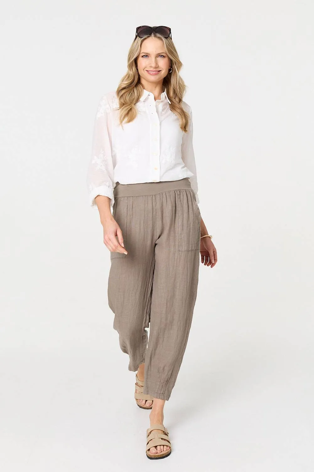 Relaxed Linen Blend Tapered Trousers