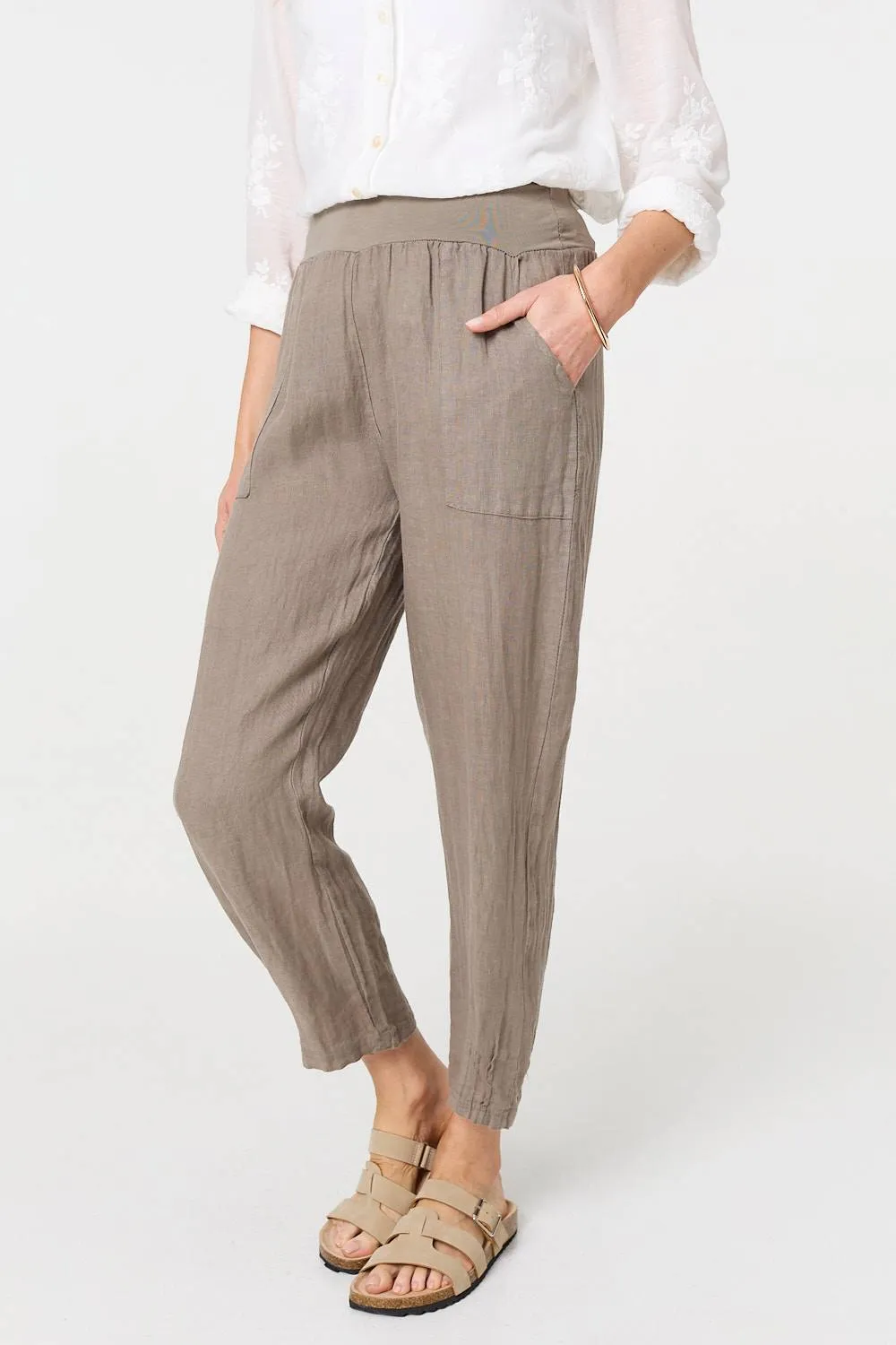 Relaxed Linen Blend Tapered Trousers
