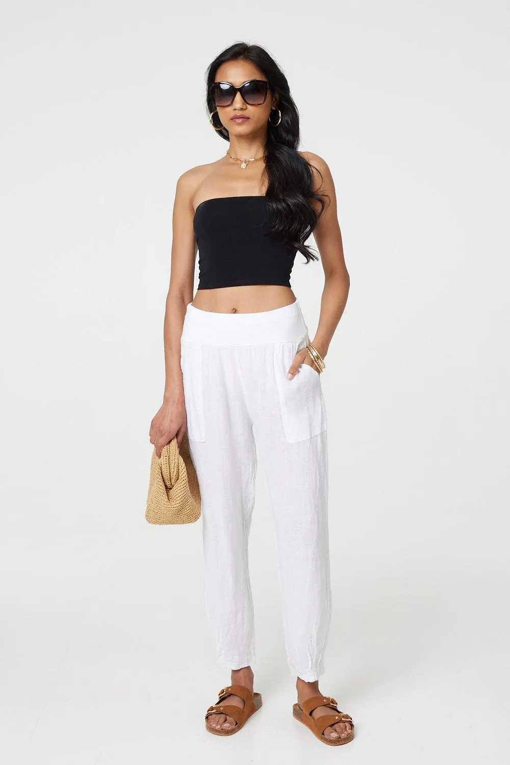 Relaxed Linen Blend Tapered Trousers