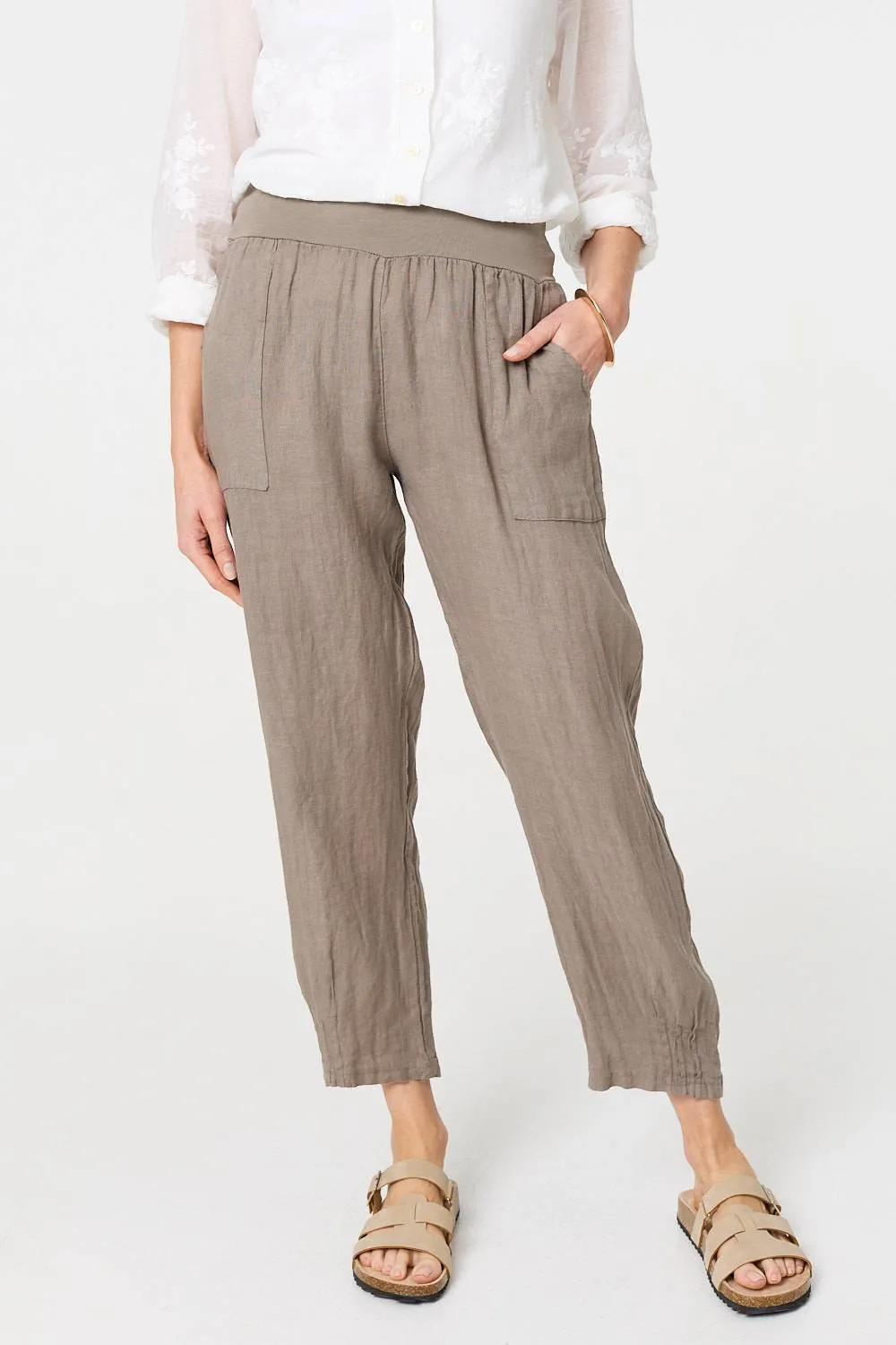 Relaxed Linen Blend Tapered Trousers